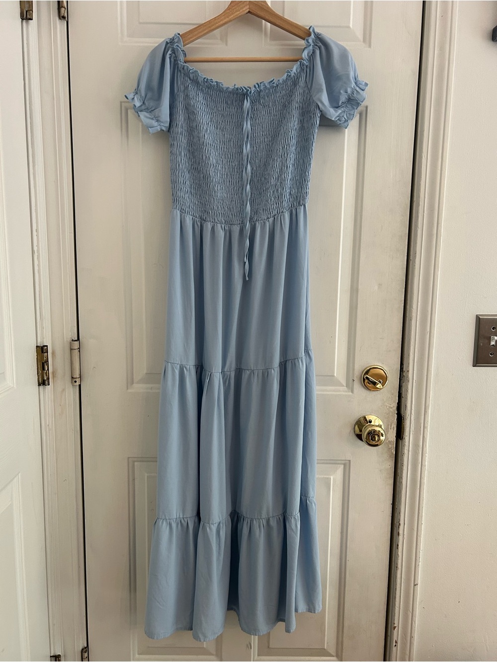 Cottagecore Light Blue Smocked Tiered Maxi Dress